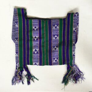 Purple & Green Woven Ethnic Geometric Pattern Tribal Shoulder Bag with Tassels